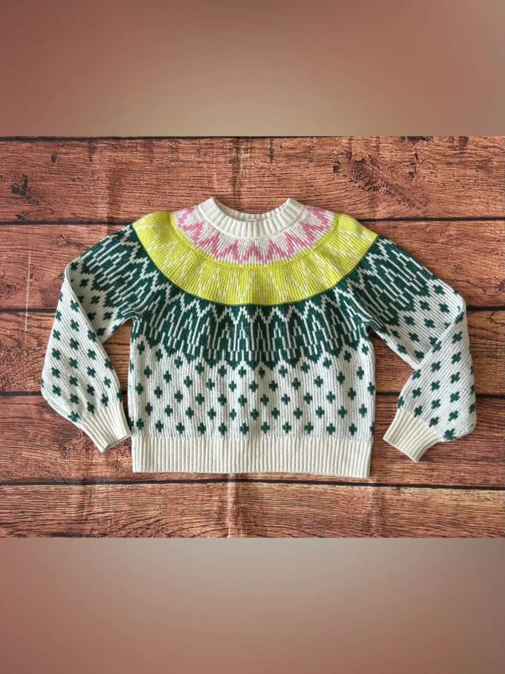 Old‎ Navy Fair Isle Mock Neck Pullover Sweater Size L (10/12) Kids White Green